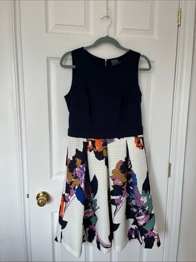 Gabby Skye Navy Bodice Floral Fit-and-Flare Dress